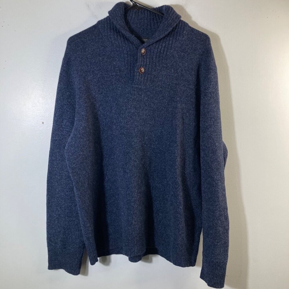 Mens J Crew Lambswool Shawl Collar Pullover Sweater Navy Marled XL Lambswool